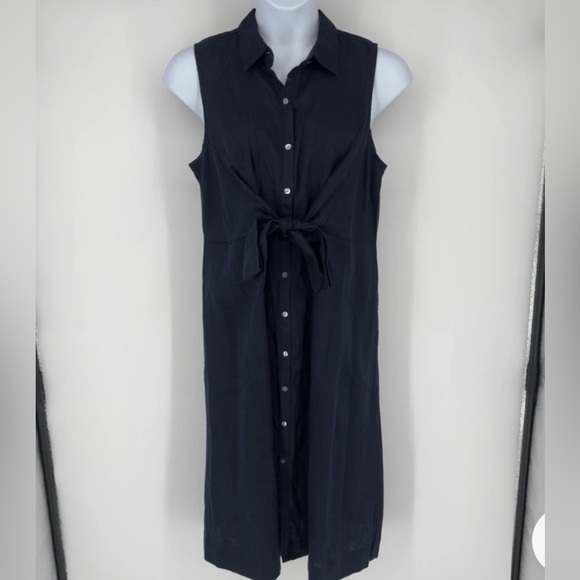 J. Jill Dresses & Skirts - NWT J.Jill Navy Sleeveless Tie Front Linen Midi Dress SZ L - Super Cute!